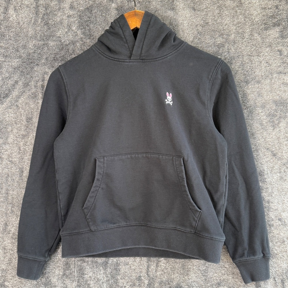 Psycho Bunny Kids Hoodie Medium 10-12 Black Pulloverr Long Sleeve 4000 Stitches‎
